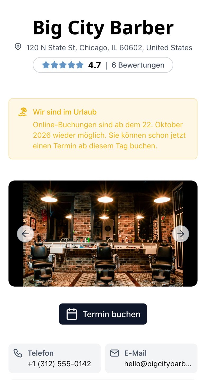 Shopseite auf dem Smartphone mit Urlaubshinweis und Rückkehrdatum